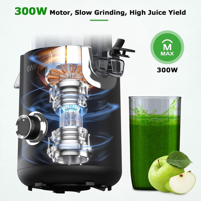 OMMO Cold Press Juicer Machines : 5.1" Wide Feed Chute Slow Masticating Juicer for Whole Fruits & Vegetables, Easy to Clean, High Juice Yield, BPA Free, Black - Image 4